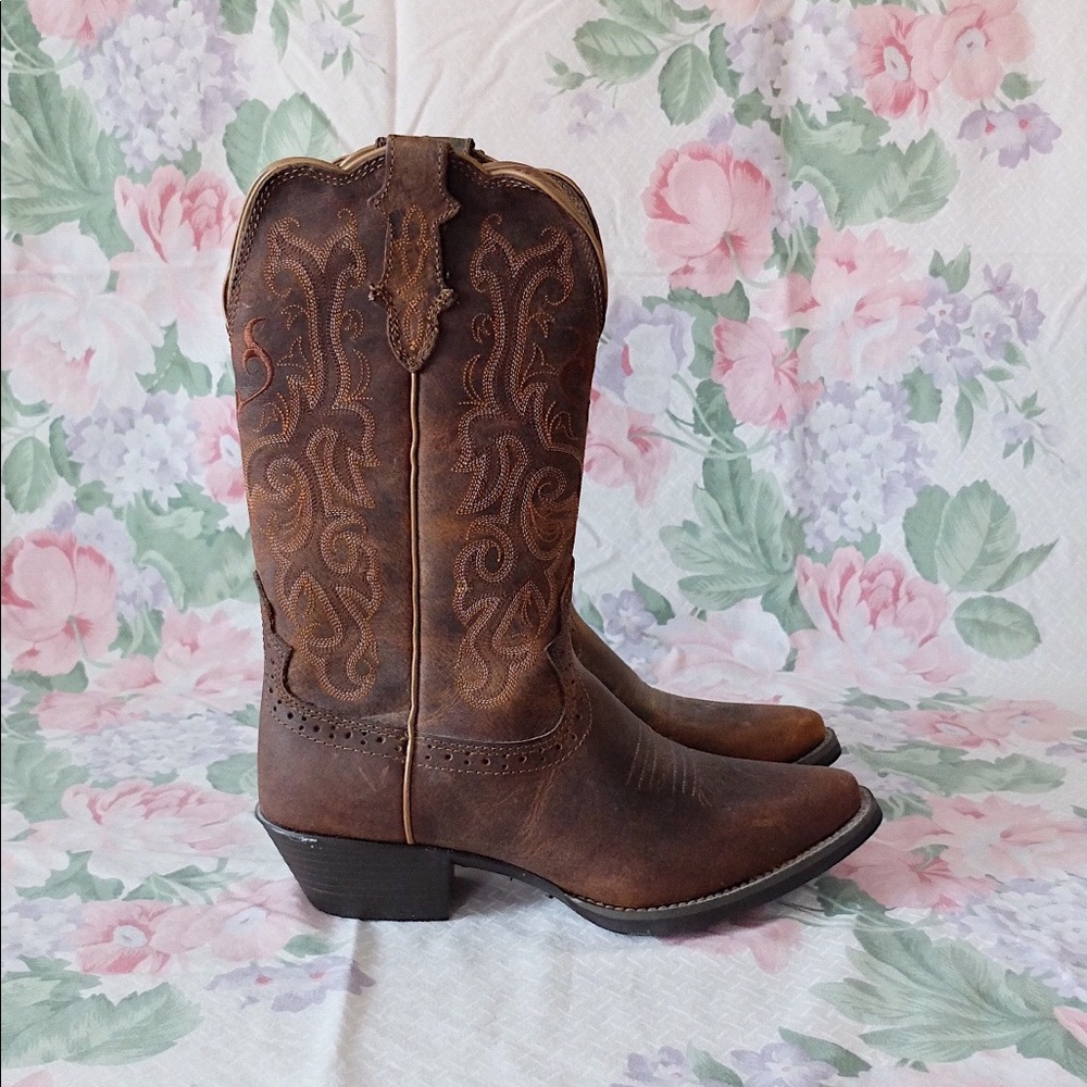Justin Mckayla Tan Leather Western Cowboy Boots